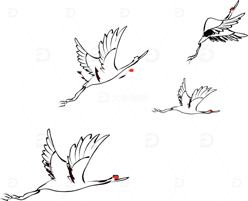 源文件下载【趣麦麦图】白鹤齐飞水墨白鹭国画写意