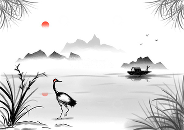 源文件下载【趣麦麦图】手绘水墨山水风景图