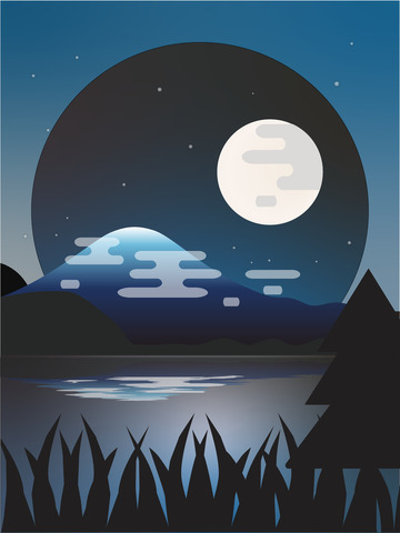 蓝色宁静夜晚扁平简约背景