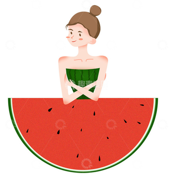 源文件下载【趣麦麦图】夏日西瓜女孩