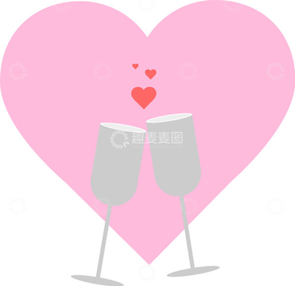 源文件下载【趣麦麦图】粉色情人节七夕酒杯手绘元素