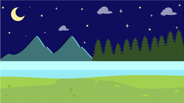 七夕夜晚河边矢量场景