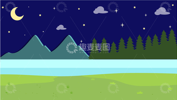 源文件下载【趣麦麦图】-七夕夜晚河边矢量场景