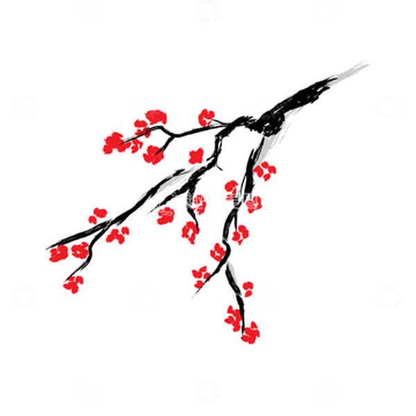 源文件下载【趣麦麦图】传统水墨画冬季红色梅花矢量元素