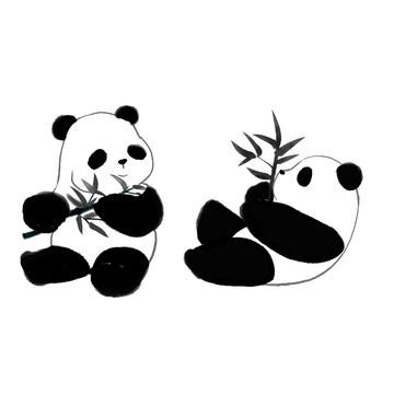水墨画可爱呆萌熊猫元素