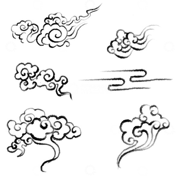 源文件下载【趣麦麦图】黑色国风水墨七夕祥云插画元素