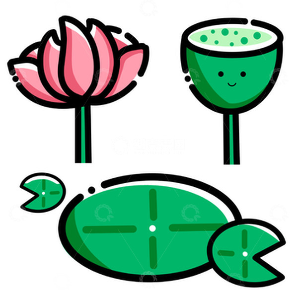源文件下载【趣麦麦图】夏日大暑荷花荷叶莲蓬手绘mbe元素
