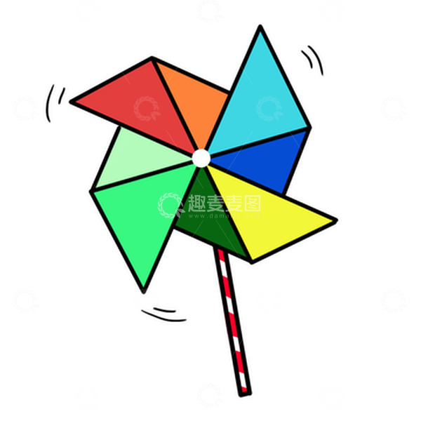 彩色风车玩具手绘图