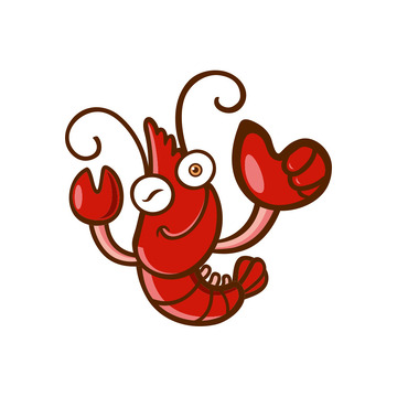 红色竖大拇指半睁眼调皮小龙虾