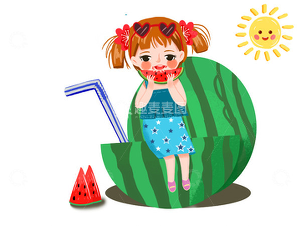 源文件下载【趣麦麦图】大暑女孩吃西瓜