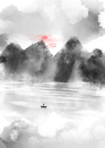 中国风水墨画古风山水画海报背景古画山水