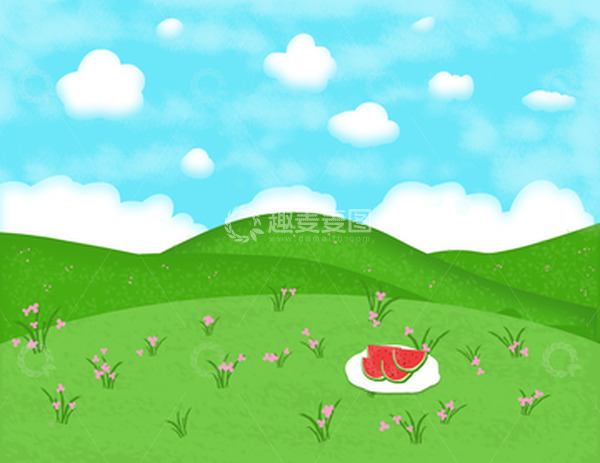 源文件下载【趣麦麦图】草地插画风景背景