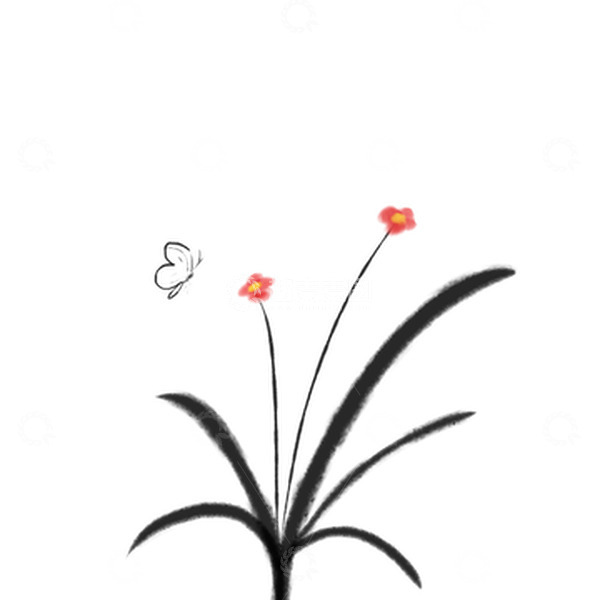 源文件下载【趣麦麦图】黑色水墨风花草水墨风素材手绘插画图