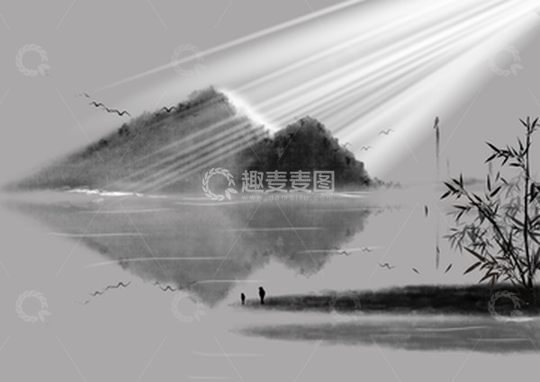 源文件下载【趣麦麦图】唯美意境古风山水水墨画手绘