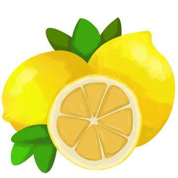 黄色柠檬切开叶子肌理噪点手绘水果