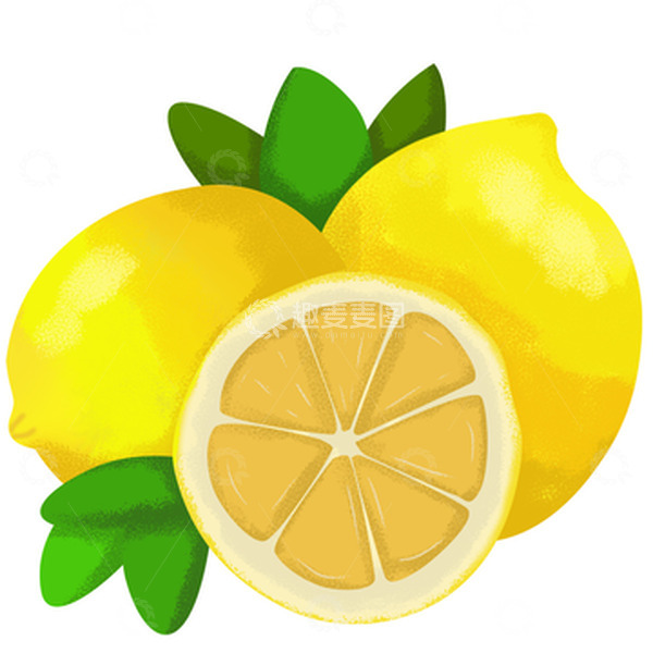 源文件下载【趣麦麦图】黄色柠檬切开叶子肌理噪点手绘水果