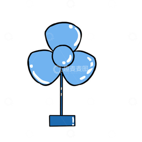 蓝色卡通风扇夏日清凉手绘图
