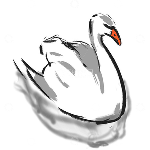 源文件下载【趣麦麦图】天鹅水墨板绘PNG