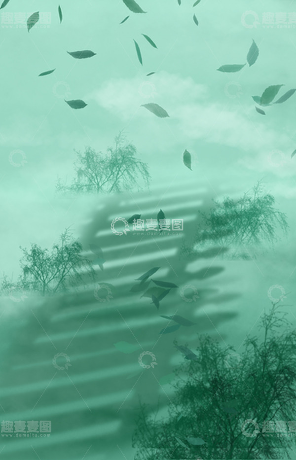 源文件下载【趣麦麦图】绿色国风中国风大暑绿叶背景