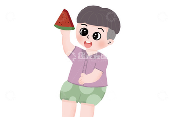 源文件下载【趣麦麦图】夏日吃瓜男孩手绘卡通形象