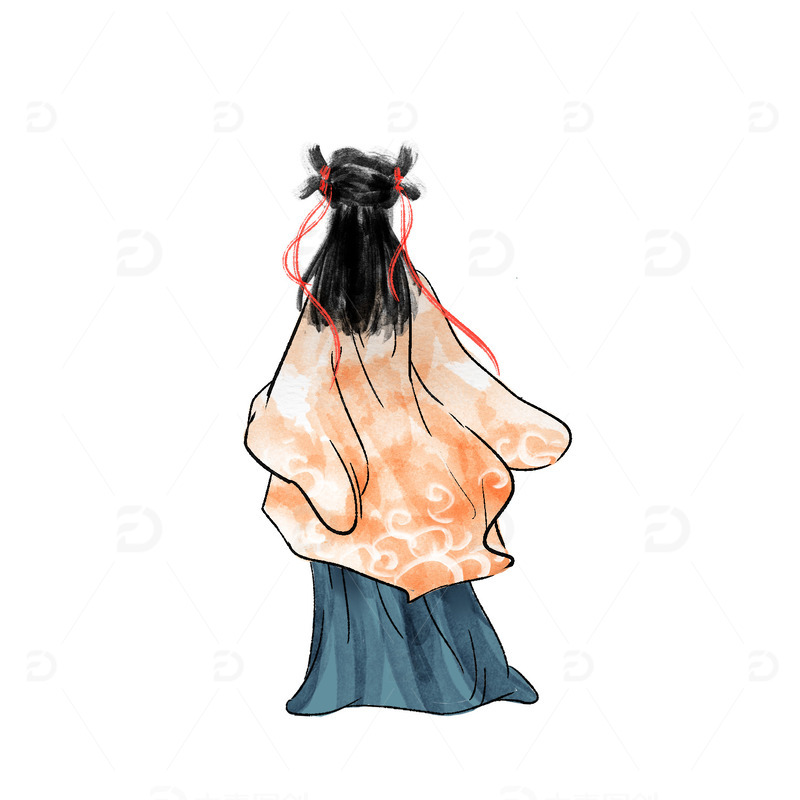源文件下载【趣麦麦图】水墨风古装汉服少女豆蔻年华中国风背影
