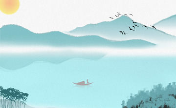 中国风意境水墨山水风景原创海报背景