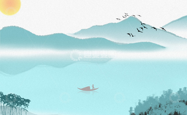源文件下载【趣麦麦图】-中国风意境水墨山水风景原创海报背景
