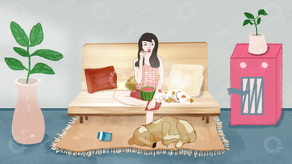 源文件下载【趣麦麦图】清凉大暑女孩西瓜空调居家生活背景