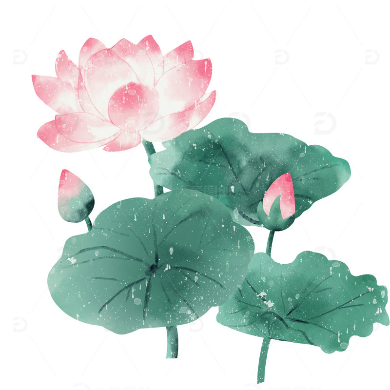 源文件下载【趣麦麦图】青色水墨荷花荷叶