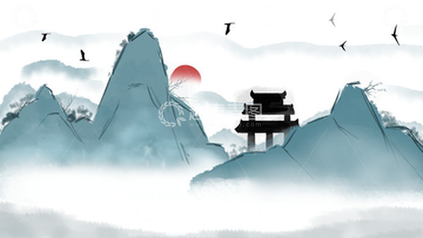 源文件下载【趣麦麦图】-中国风手绘国潮古风水墨画风景山水背景