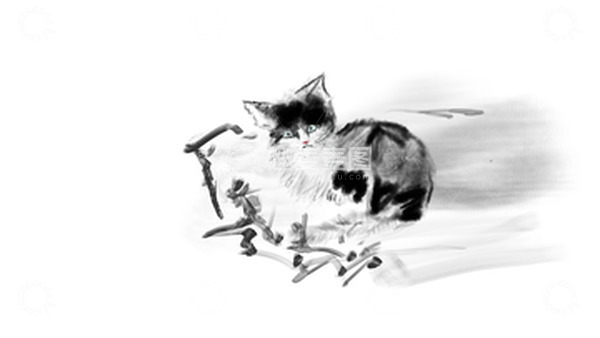 源文件下载【趣麦麦图】黑白水墨风猫咪素材