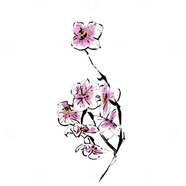 源文件下载【趣麦麦图】粉色水墨春天桃花水墨画手绘