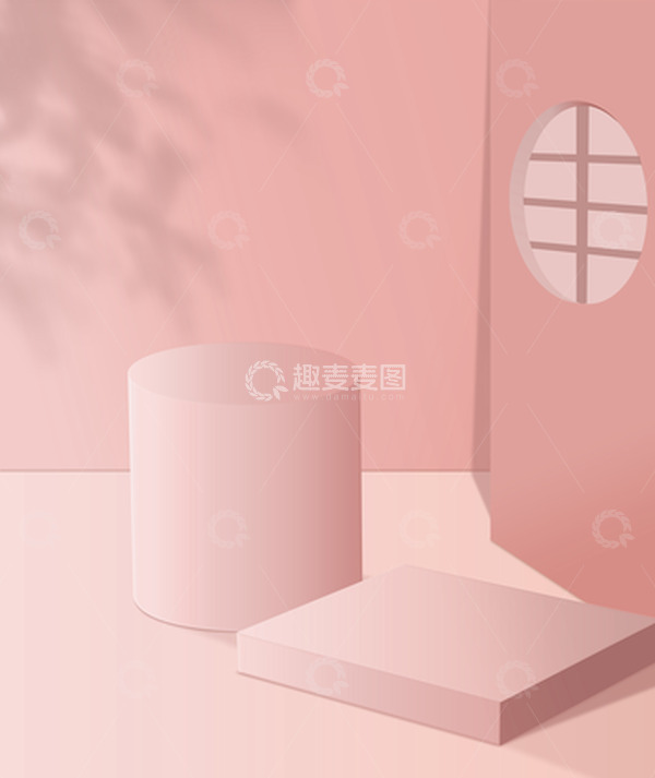 源文件下载【趣麦麦图】-玫粉冰粉色渐变立体展示空间场景视窗背景