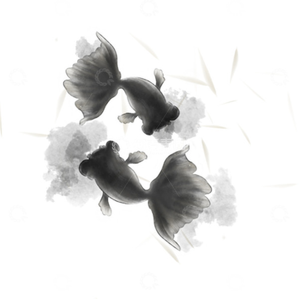 源文件下载【趣麦麦图】黑白手绘水墨画黑色金鱼水墨风素材