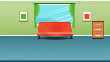 绿色蓝色温馨卡通客厅背景