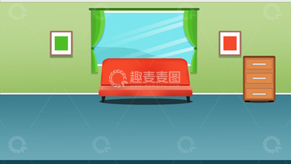 源文件下载【趣麦麦图】-绿色蓝色温馨卡通客厅背景