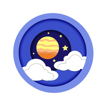 蓝色夜晚扁平简约元素