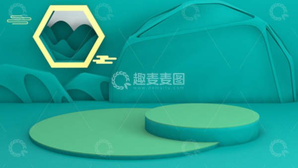 源文件下载【趣麦麦图】C4D绿色创意舞台背景