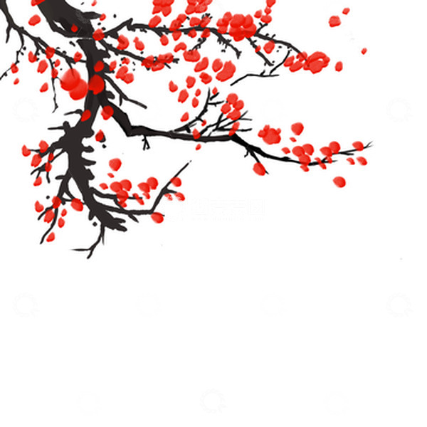 源文件下载【趣麦麦图】-手绘水墨梅花元素国画梅花元素