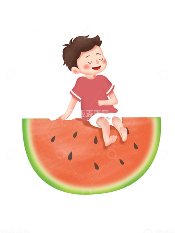 源文件下载【趣麦麦图】手绘卡通大暑夏天清凉西瓜人物素材