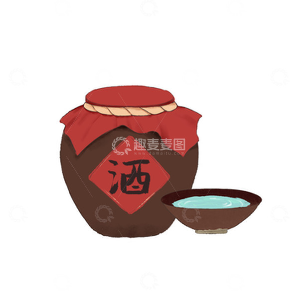 源文件下载【趣麦麦图】古代陶瓷酒坛酒碗手绘插画