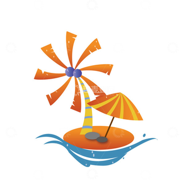 源文件下载【趣麦麦图】彩色矢量风夏季海边度假椰子树手绘图