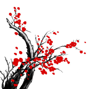 手绘水墨梅花元素国画梅花红梅元素