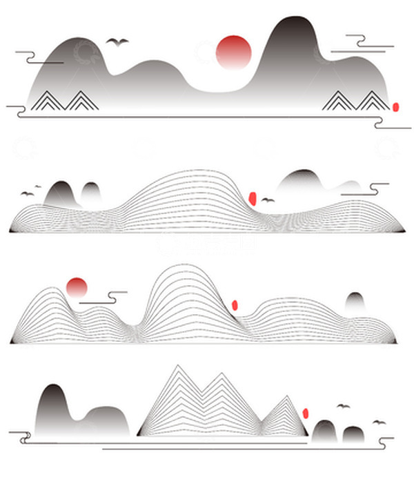 源文件下载【趣麦麦图】水墨风简约古风山水云纹国潮线条元素