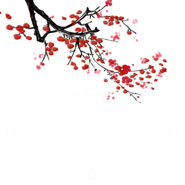 源文件下载【趣麦麦图】-手绘国画红梅水墨梅花元素