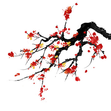 手绘水墨梅花国画梅花梅花元素