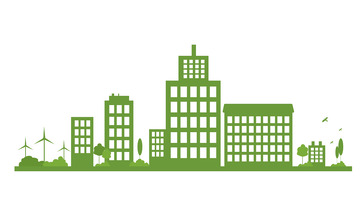 绿色矢量扁平城市剪影自然环境保护