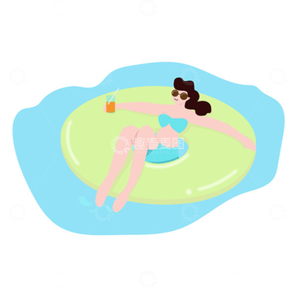 源文件下载【趣麦麦图】绿色清新夏天大暑度假游泳手绘插画元素