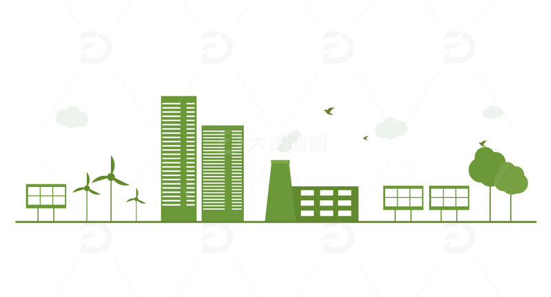 环保绿色矢量城市剪影