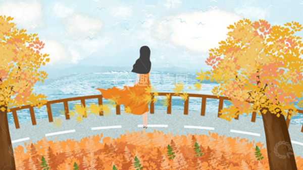 源文件下载【趣麦麦图】立秋海岸线唯美插画